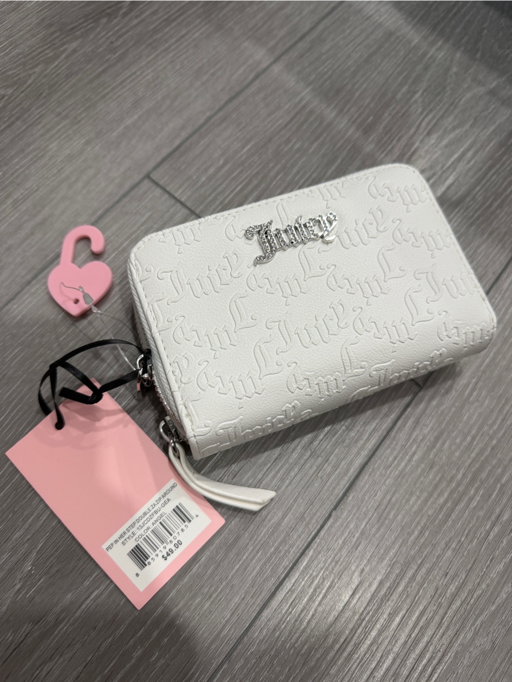 White Embossed Wallet with Silver Logo